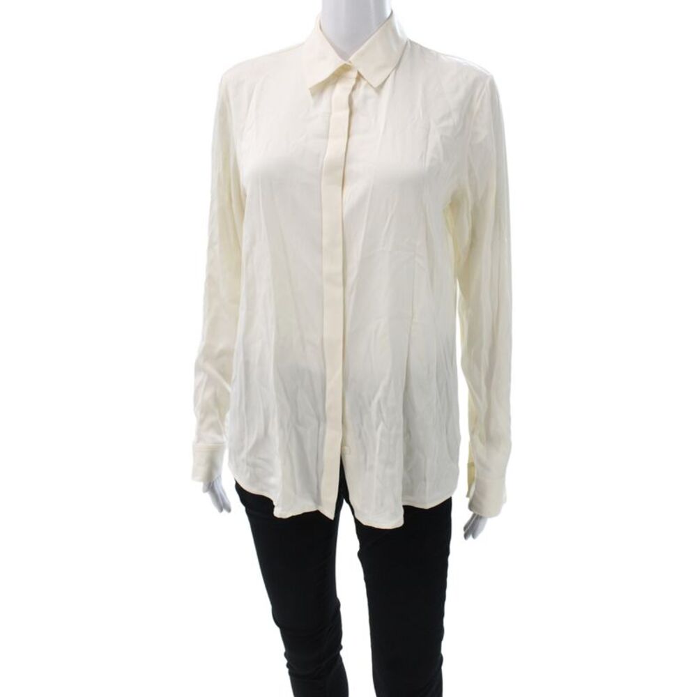 The Row Women Basic Collared Button-Up Blouse Ivory Long Sleeve Size 4